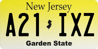 NJ license plate A21IXZ