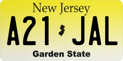 NJ license plate A21JAL