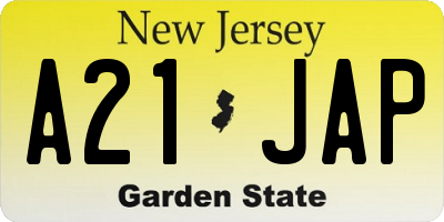 NJ license plate A21JAP