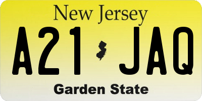 NJ license plate A21JAQ