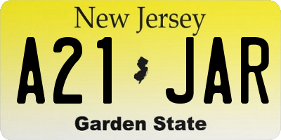 NJ license plate A21JAR
