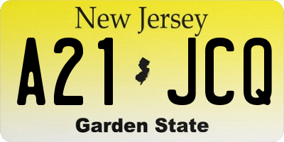 NJ license plate A21JCQ