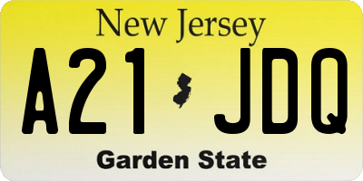 NJ license plate A21JDQ