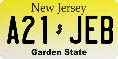 NJ license plate A21JEB