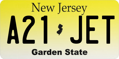 NJ license plate A21JET