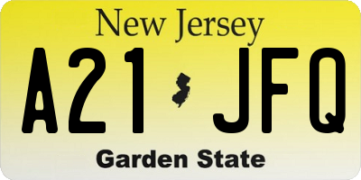 NJ license plate A21JFQ