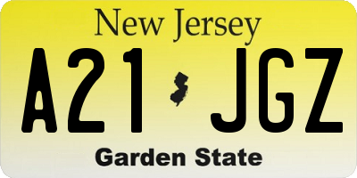 NJ license plate A21JGZ
