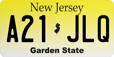 NJ license plate A21JLQ