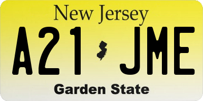 NJ license plate A21JME