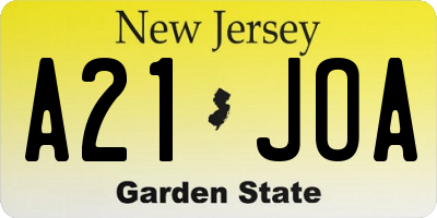 NJ license plate A21JOA