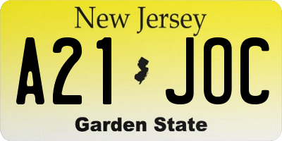 NJ license plate A21JOC