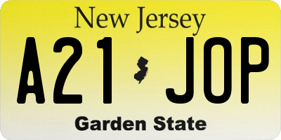 NJ license plate A21JOP