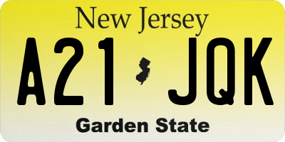 NJ license plate A21JQK