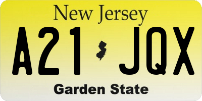 NJ license plate A21JQX