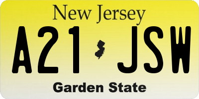 NJ license plate A21JSW