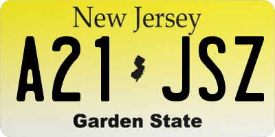 NJ license plate A21JSZ
