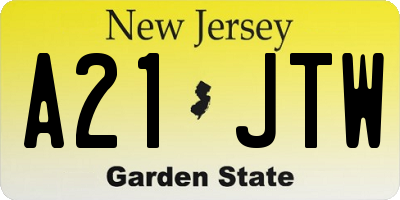 NJ license plate A21JTW