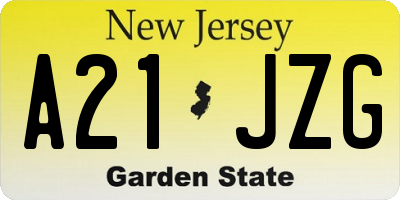 NJ license plate A21JZG