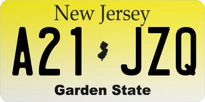 NJ license plate A21JZQ