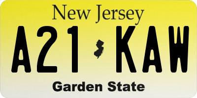 NJ license plate A21KAW