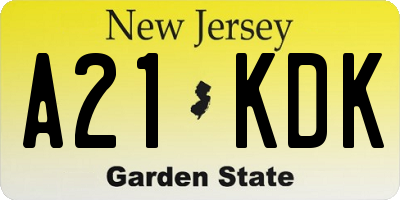 NJ license plate A21KDK