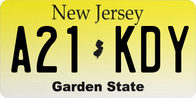 NJ license plate A21KDY