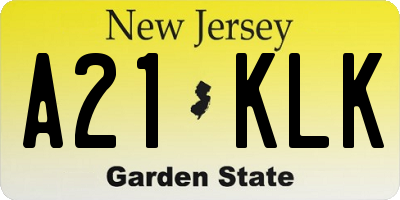 NJ license plate A21KLK