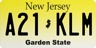 NJ license plate A21KLM