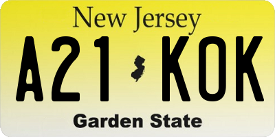 NJ license plate A21KOK