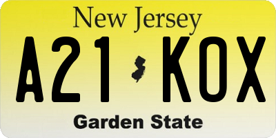 NJ license plate A21KOX