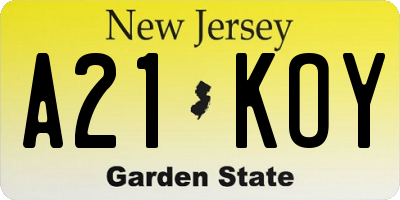 NJ license plate A21KOY