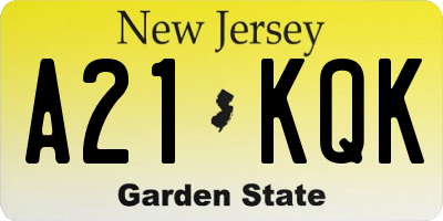 NJ license plate A21KQK