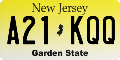 NJ license plate A21KQQ