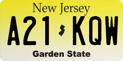 NJ license plate A21KQW
