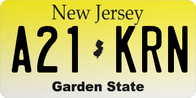 NJ license plate A21KRN