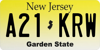 NJ license plate A21KRW