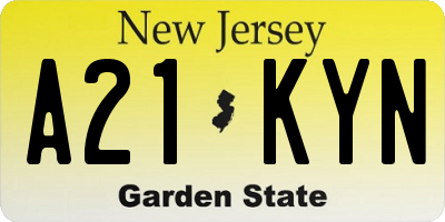 NJ license plate A21KYN