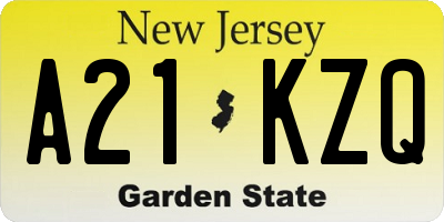NJ license plate A21KZQ