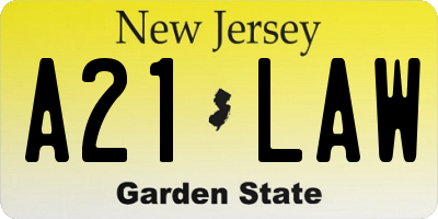 NJ license plate A21LAW