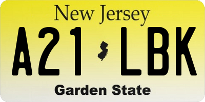 NJ license plate A21LBK