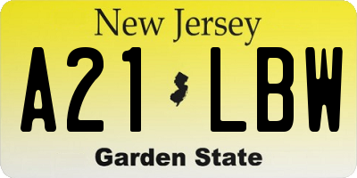 NJ license plate A21LBW