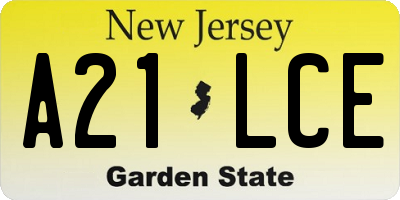 NJ license plate A21LCE