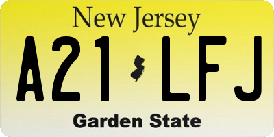 NJ license plate A21LFJ
