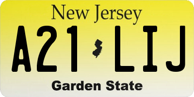 NJ license plate A21LIJ