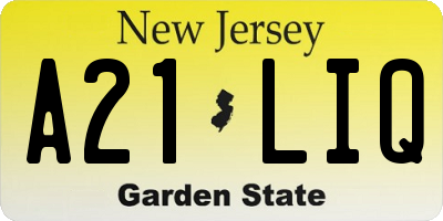 NJ license plate A21LIQ