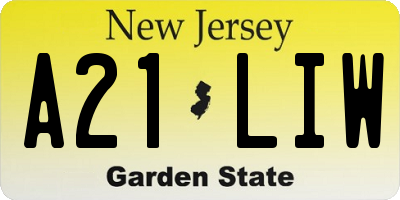 NJ license plate A21LIW