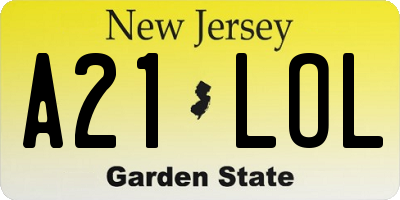 NJ license plate A21LOL