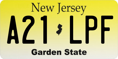 NJ license plate A21LPF