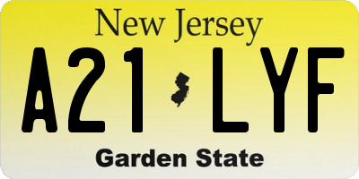 NJ license plate A21LYF