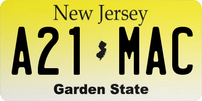 NJ license plate A21MAC